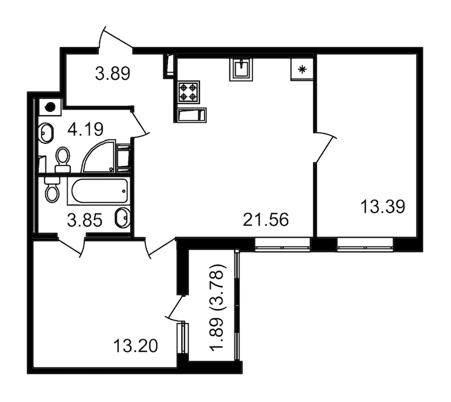 2-комнатная квартира 60.08 м², 14/14 эт., ЖК «Чёрная речка»